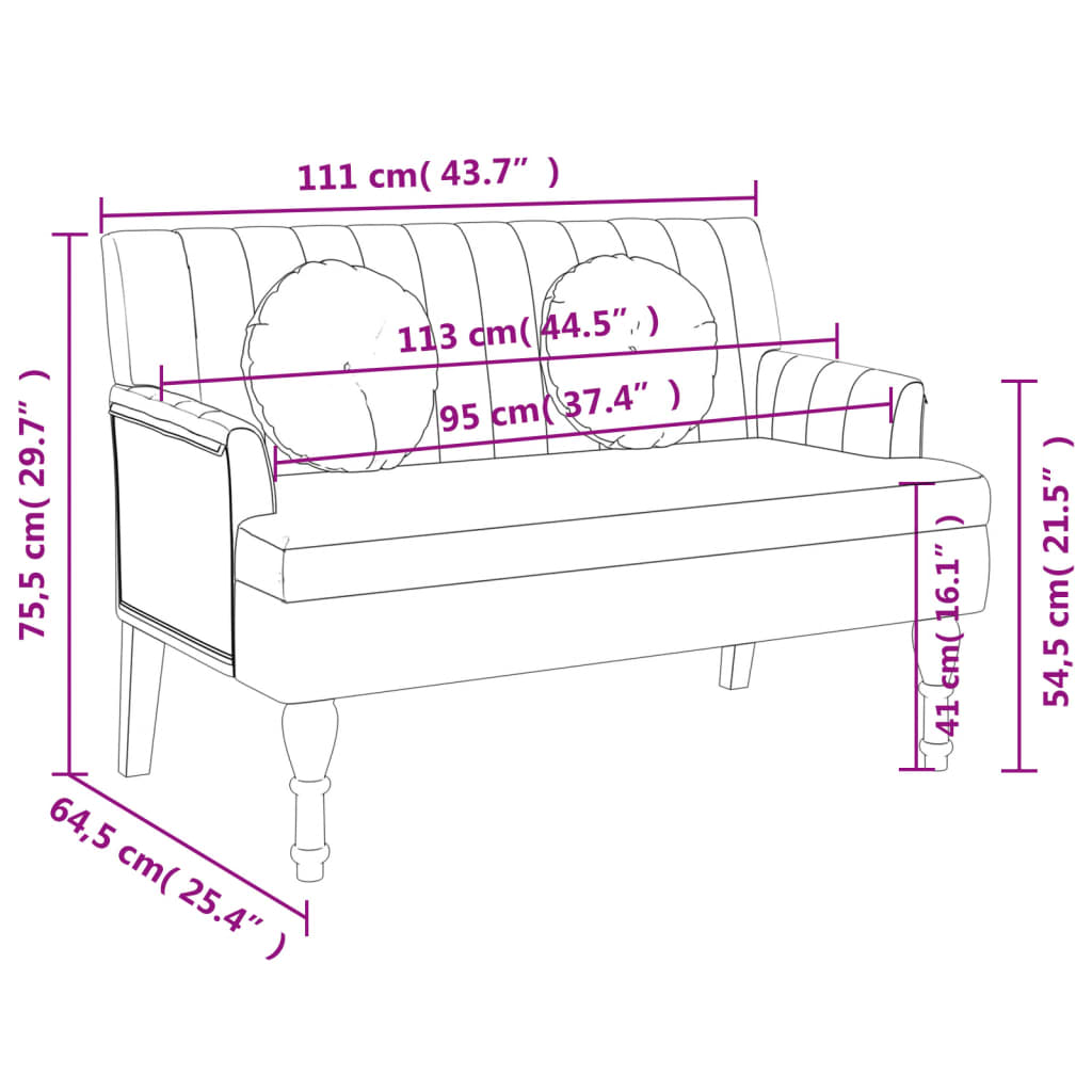 Banc avec coussins gris clair 113x64,5x75,5 cm tissu