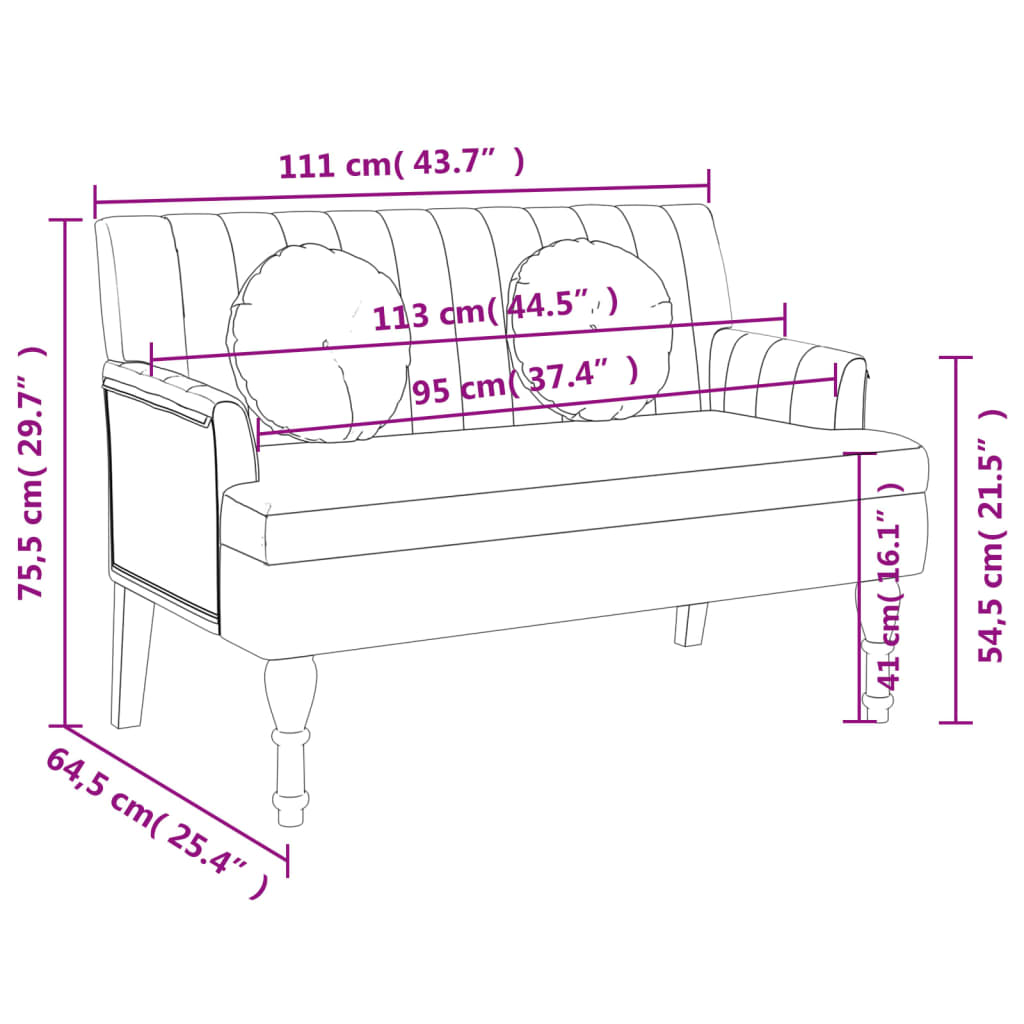 Banc avec coussins bleu 113x64,5x75,5 cm tissu