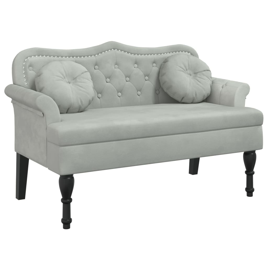 Banc avec coussins gris clair 120,5x65x75 cm velours