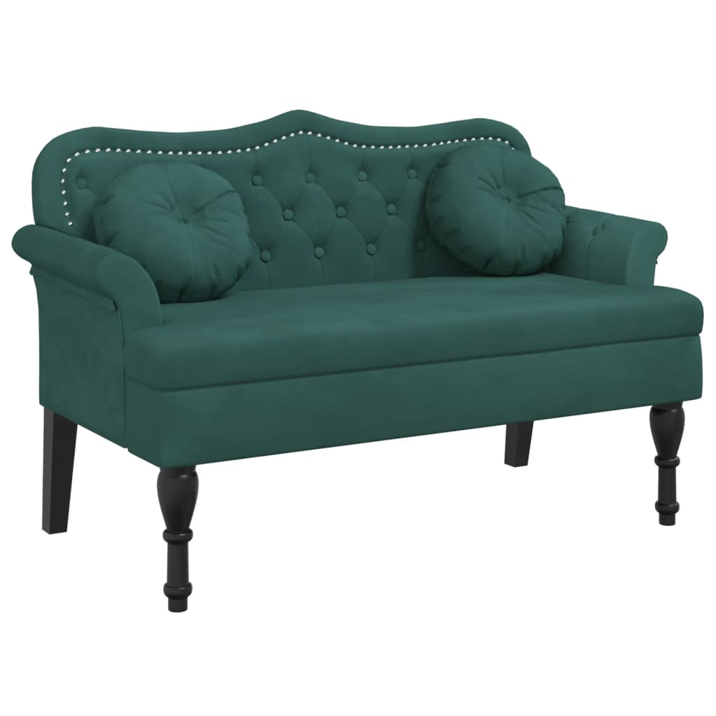 Bench with dark green cushions 120.5x65x75 cm velvet