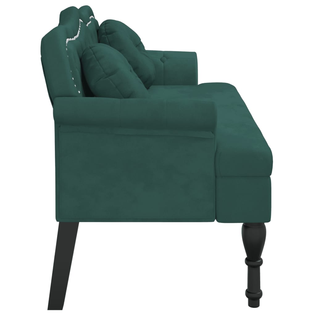 Bench with dark green cushions 120.5x65x75 cm velvet