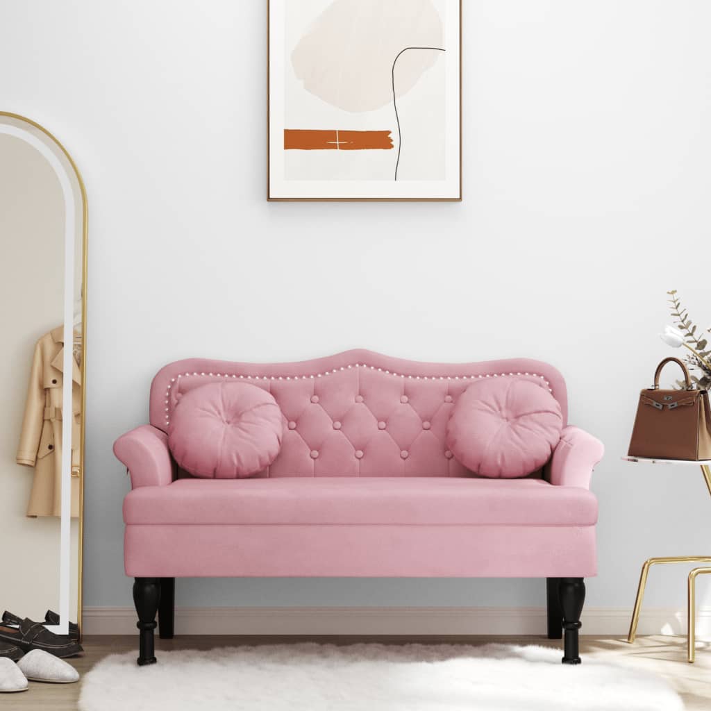 Banc avec coussins rose 120,5x65x75 cm velours