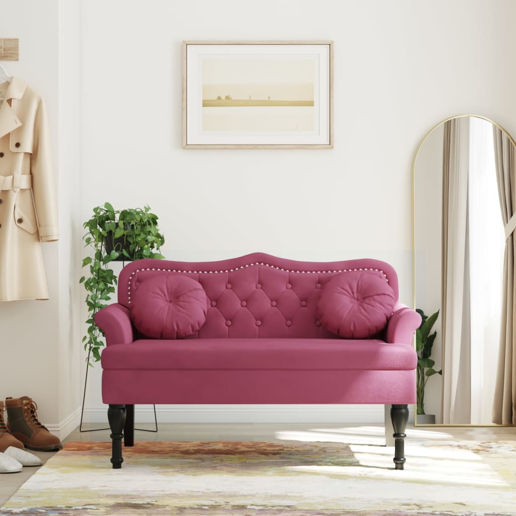 Banc avec coussins bordeaux 120,5x65x75 cm velours