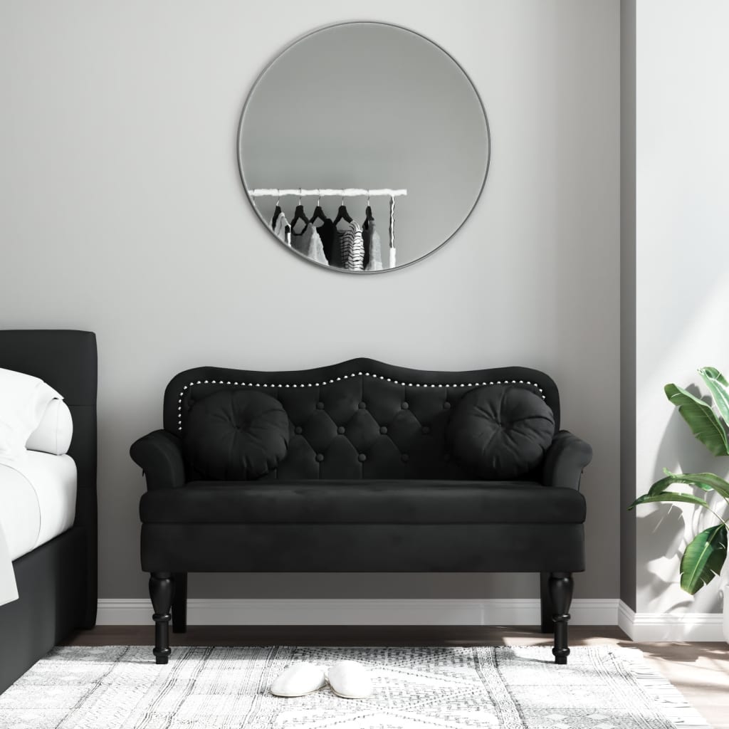 Banc avec coussins noir 120,5x65x75 cm velours