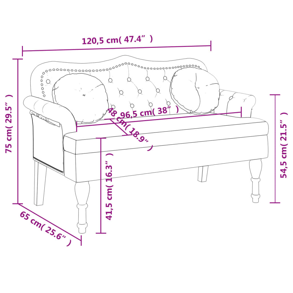 Banc avec coussins crème 120,5x65x75 cm velours