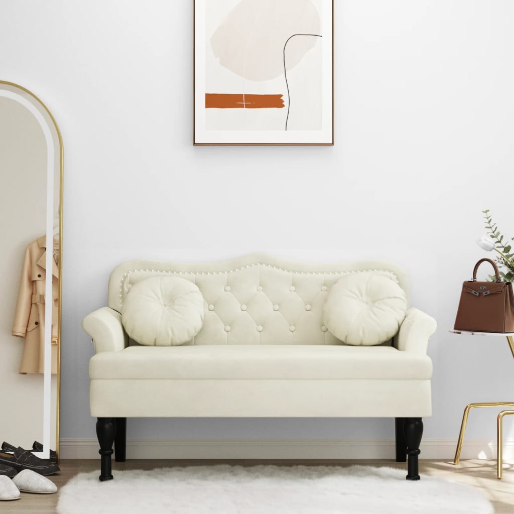 Banc avec coussins crème 120,5x65x75 cm velours