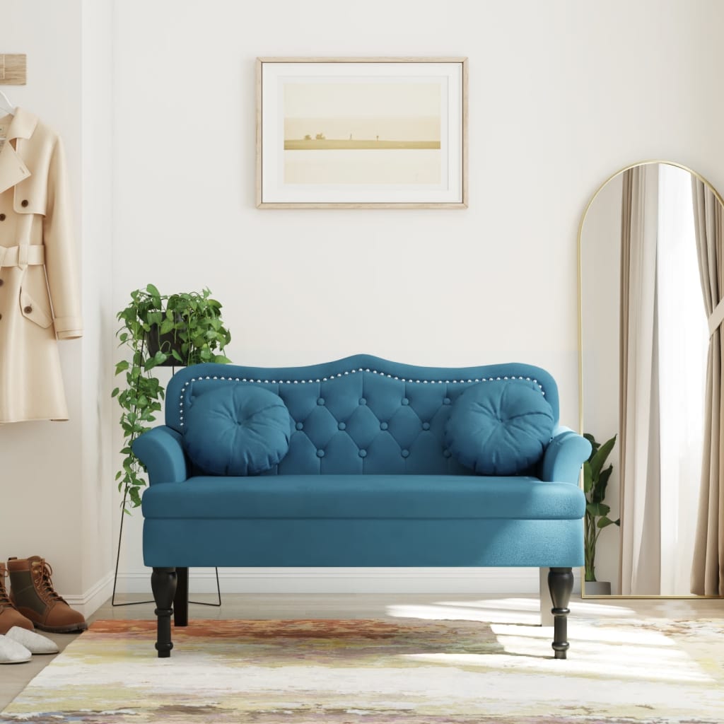 Banc avec coussins bleu 120,5x65x75 cm velours