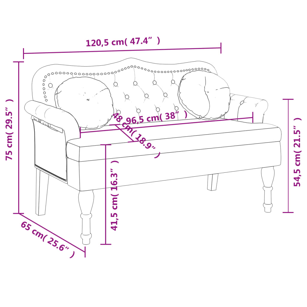 Banc avec coussins marron 120,5x65x75 cm similicuir daim