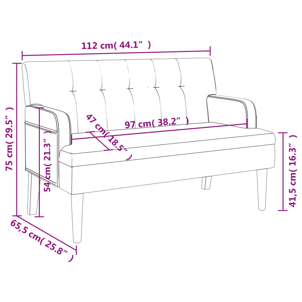 Banc avec dossier marron 112x65,5x75 cm similicuir