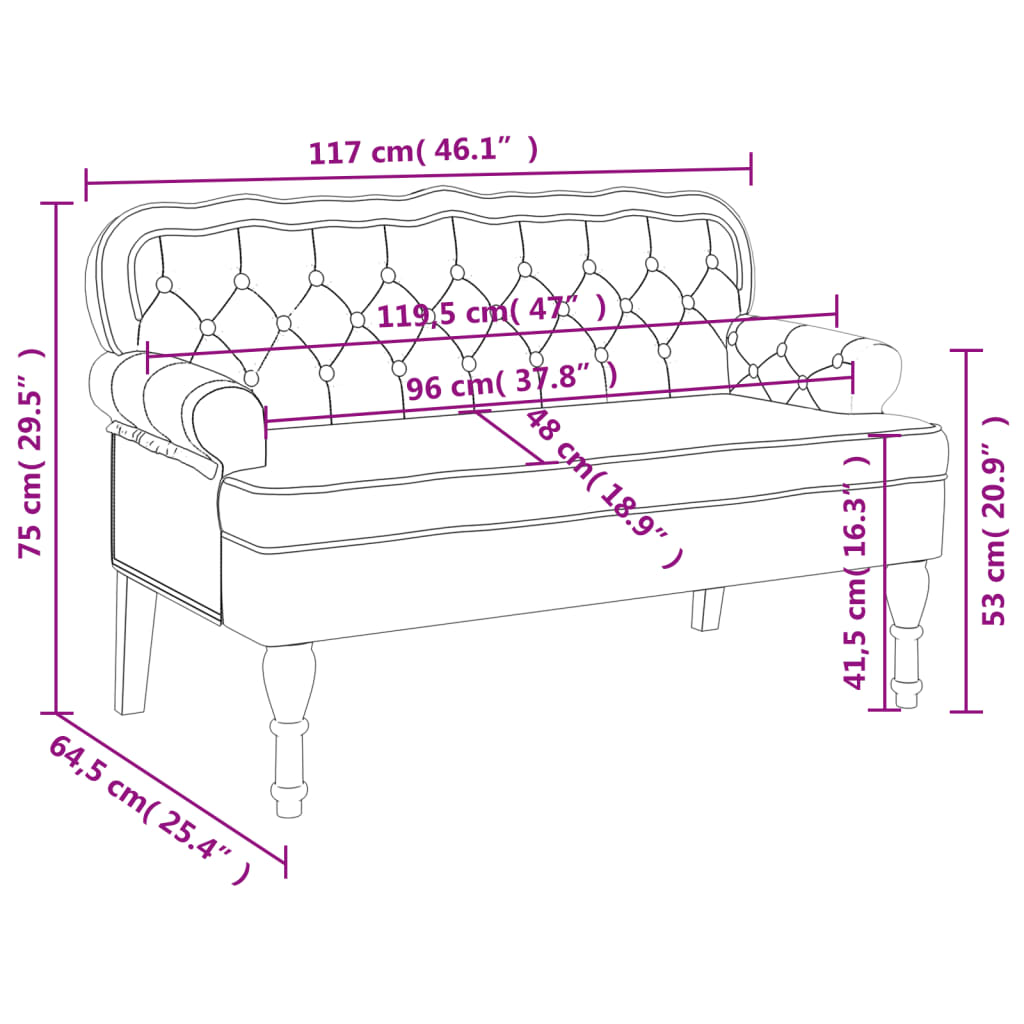 Banc avec dossier gris foncé 119,5x64,5x75 cm velours