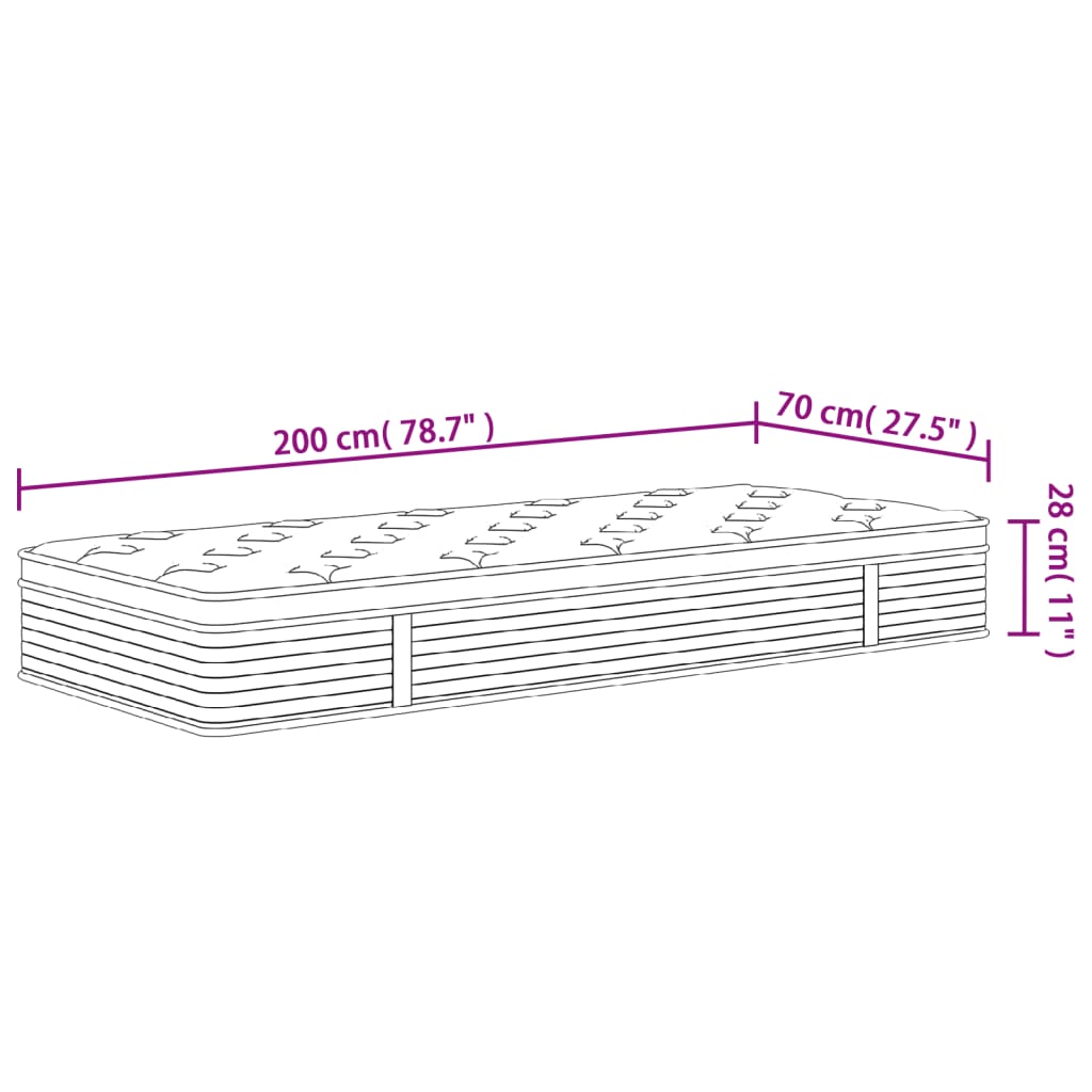 Mittelgroße Taschenfederkernmatratze 70x200 cm