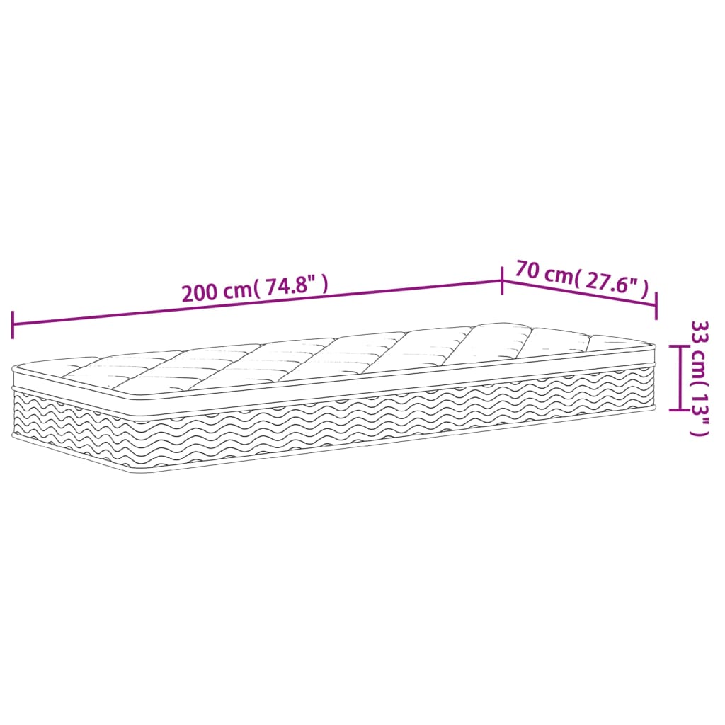 Medium plus pocket spring mattress 70x200 cm