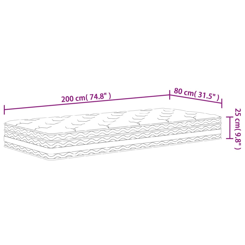 Mittelgroße Taschenfederkernmatratze 80x200 cm