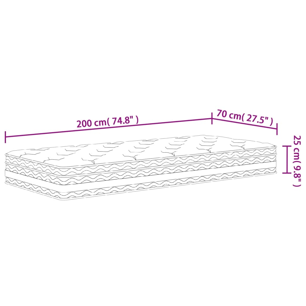 Mittelgroße Taschenfederkernmatratze 70x200 cm