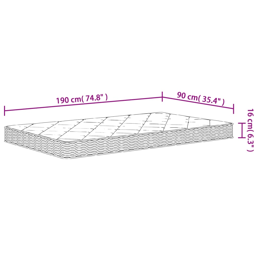 Medium soft foam mattress 90x190 cm