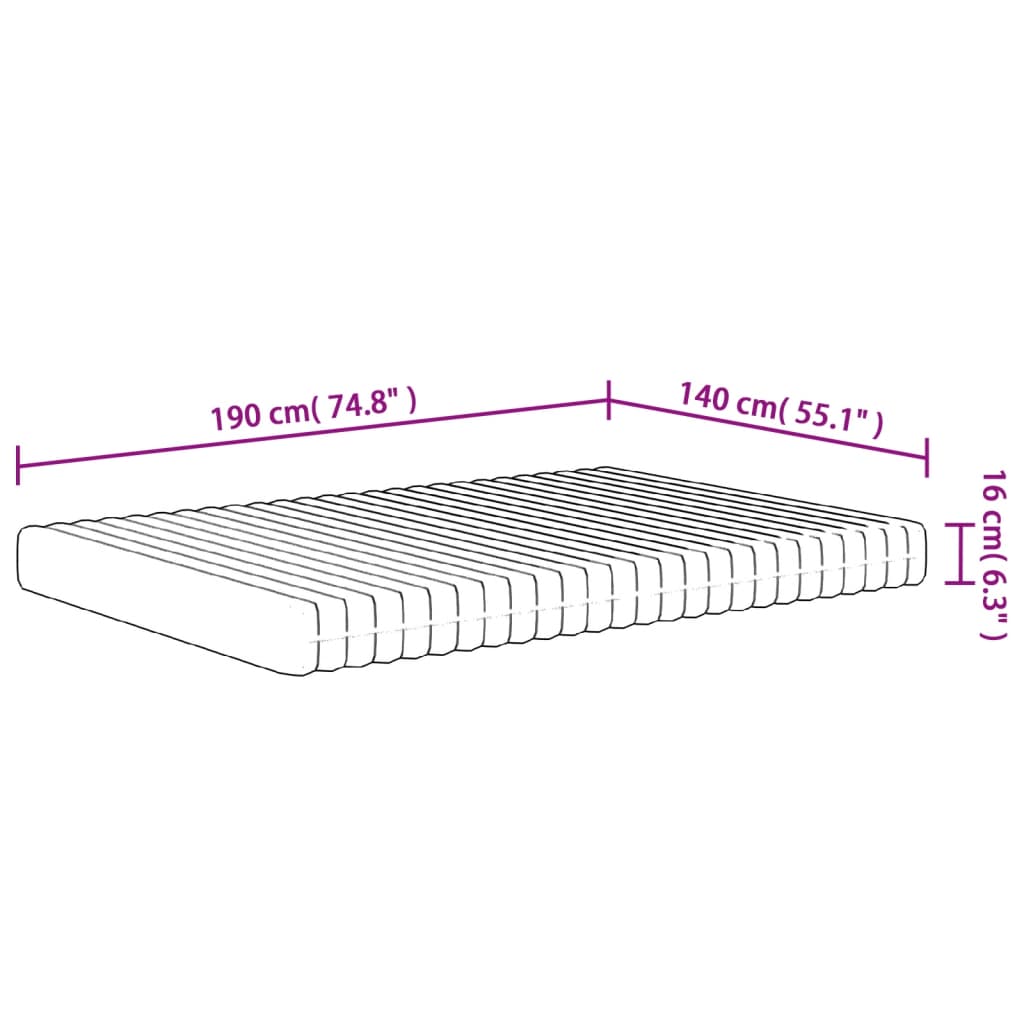 Medium soft foam mattress 140x190 cm