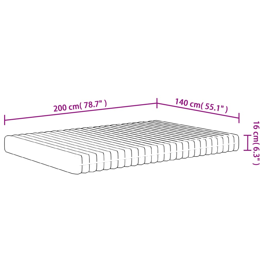 Medium soft foam mattress 140x200 cm