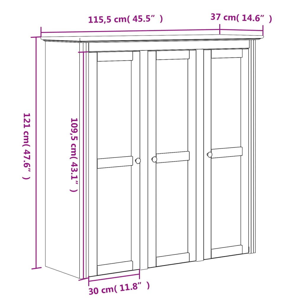 BODO white sideboard 115.5x43x200.5 cm solid pine wood