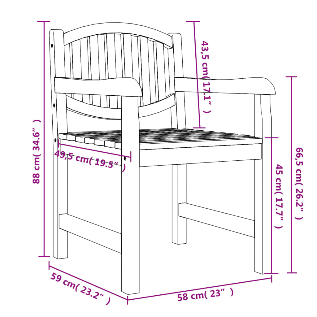 Chaises de jardin lot de 8 58x59x88 cm bois massif de teck