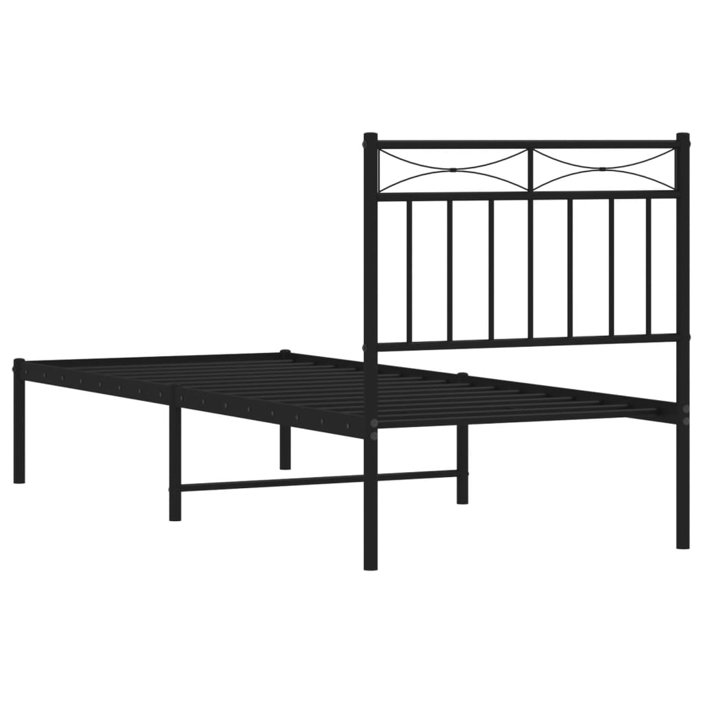 Cadre de lit métal sans matelas avec tête de lit noir 80x200 cm