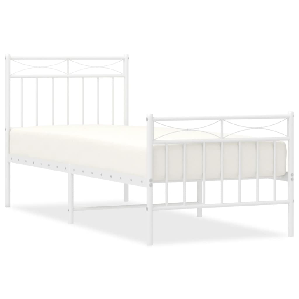 Cadre de lit métal sans matelas avec pied de lit blanc 75x190cm