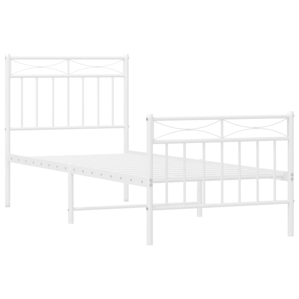 Cadre de lit métal sans matelas avec pied de lit blanc 75x190cm