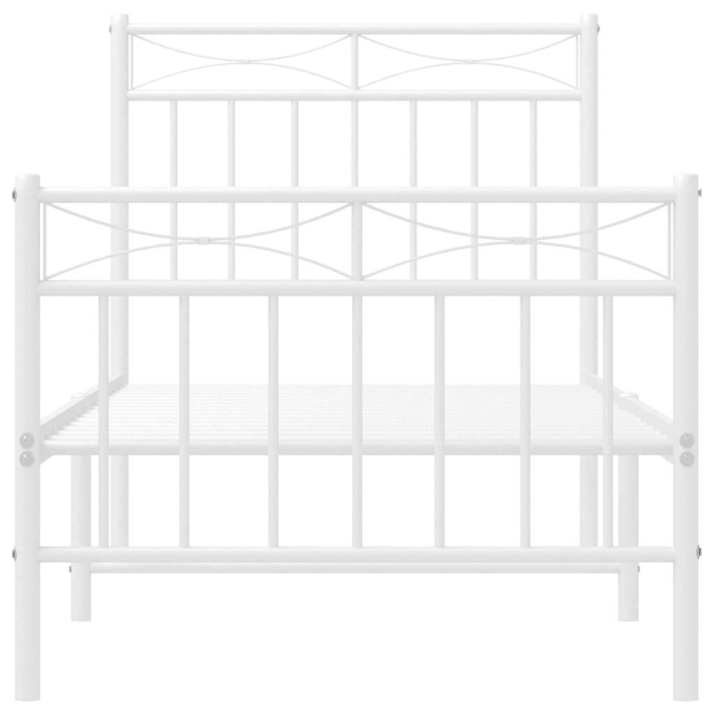 Cadre de lit métal sans matelas avec pied de lit blanc 75x190cm