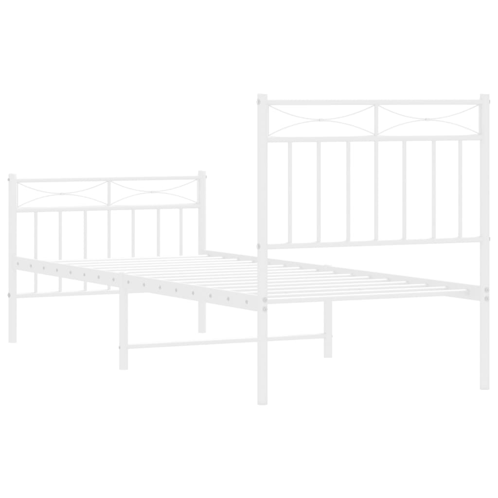 Cadre de lit métal sans matelas avec pied de lit blanc 75x190cm