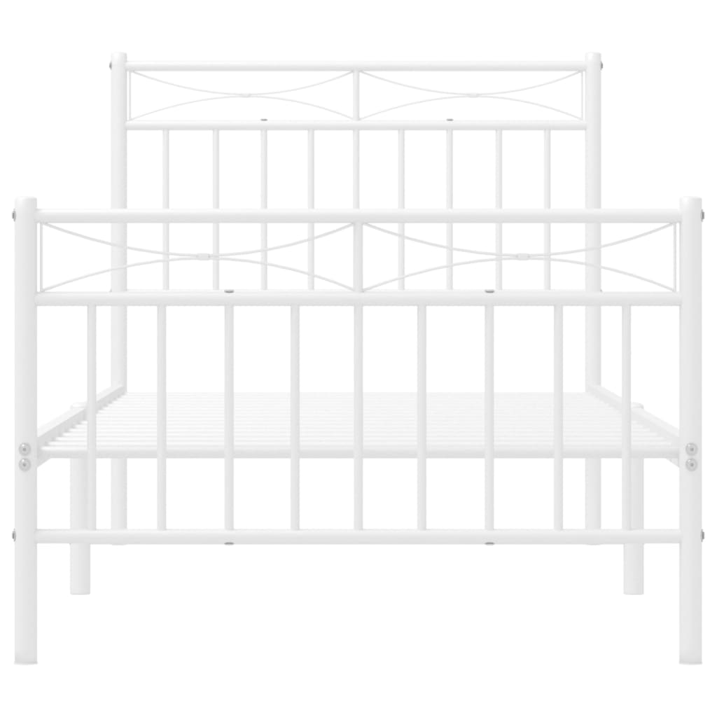 Cadre de lit métal sans matelas avec pied de lit blanc 90x200cm