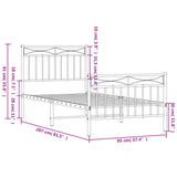 Cadre de lit métal sans matelas avec pied de lit blanc 90x200cm