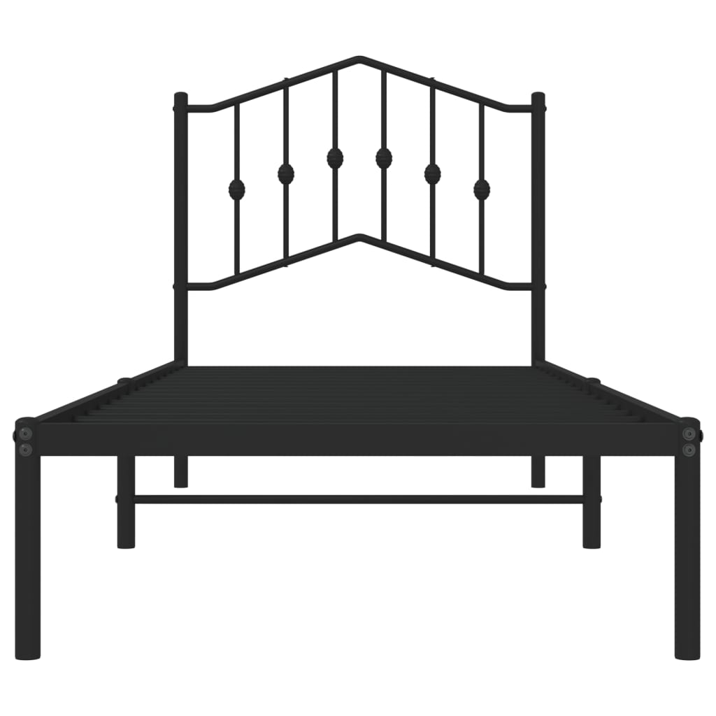 Cadre de lit métal sans matelas avec tête de lit noir 90x200 cm