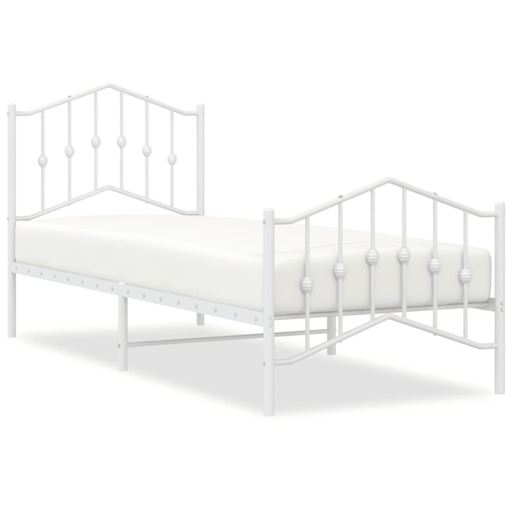 Cadre de lit métal sans matelas avec pied de lit blanc 90x190cm