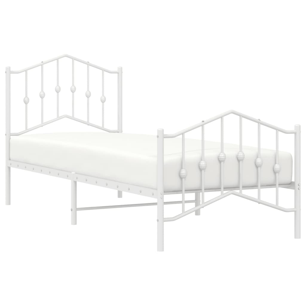 Cadre de lit métal sans matelas avec pied de lit blanc 90x190cm