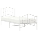 Cadre de lit métal sans matelas avec pied de lit blanc 90x190cm