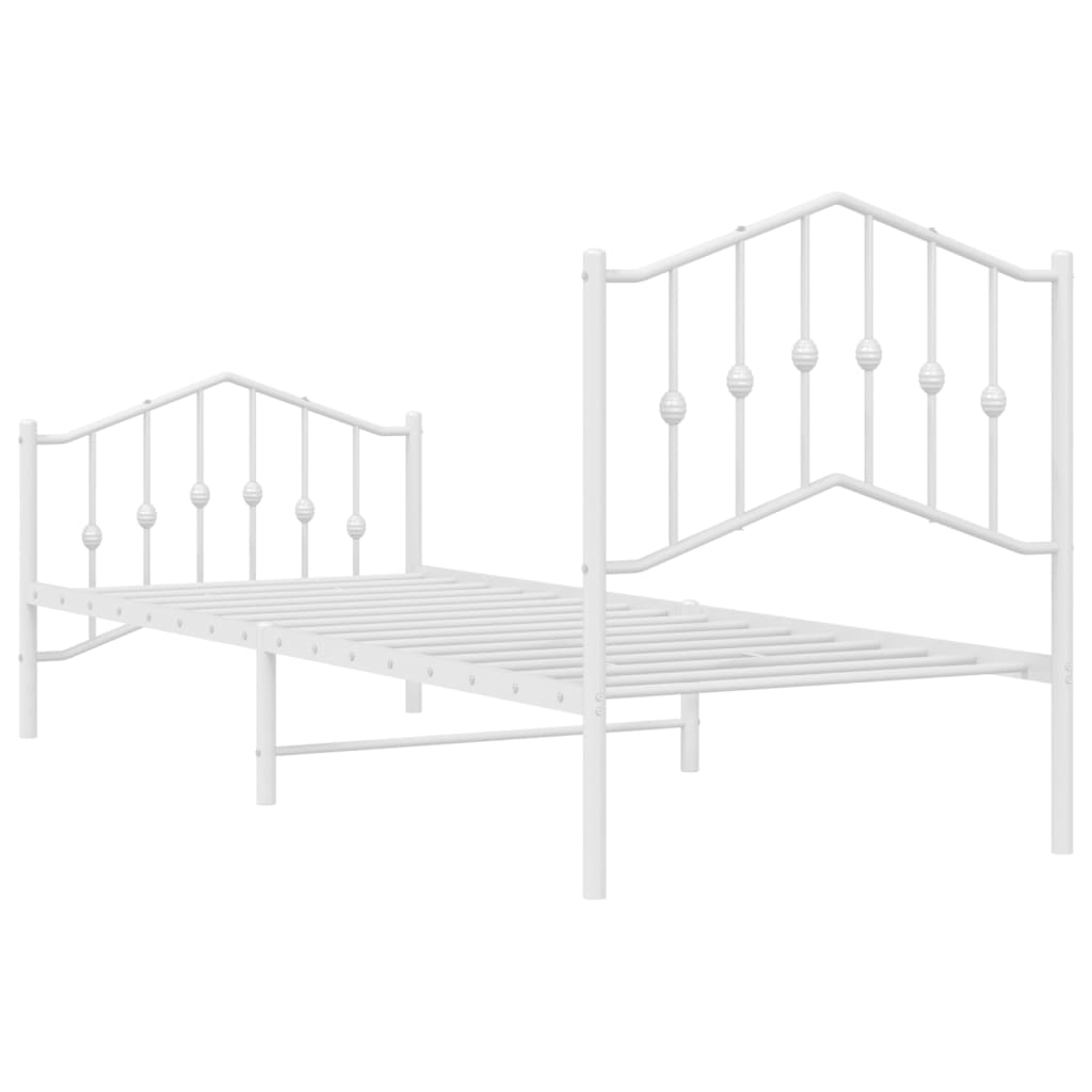 Cadre de lit métal sans matelas avec pied de lit blanc 90x190cm