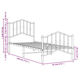 Cadre de lit métal sans matelas avec pied de lit blanc 90x190cm