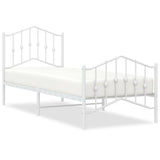 Cadre de lit métal sans matelas avec pied de lit blanc 90x200cm