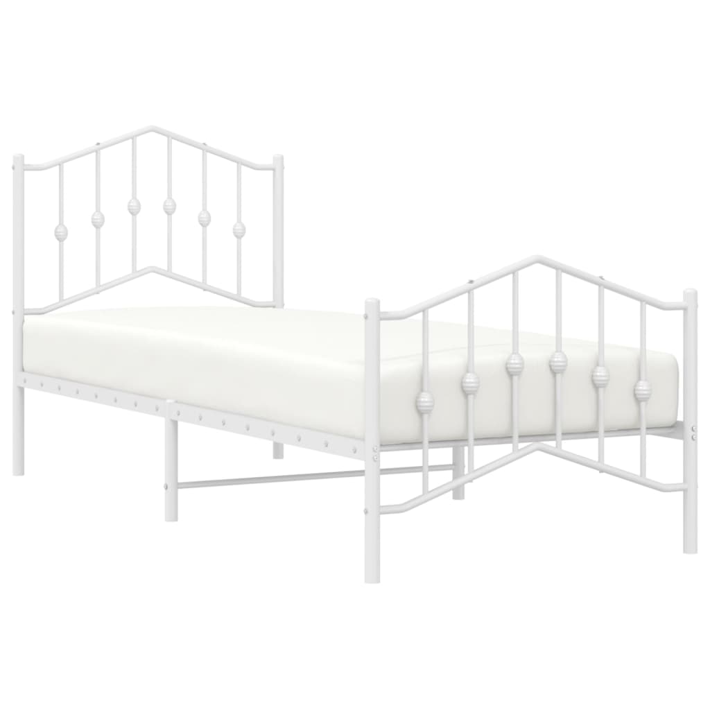 Cadre de lit métal sans matelas avec pied de lit blanc 90x200cm