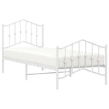 Cadre de lit métal sans matelas avec pied de lit blanc 90x200cm