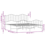 Cadre de lit métal sans matelas et pied de lit blanc 180x200 cm