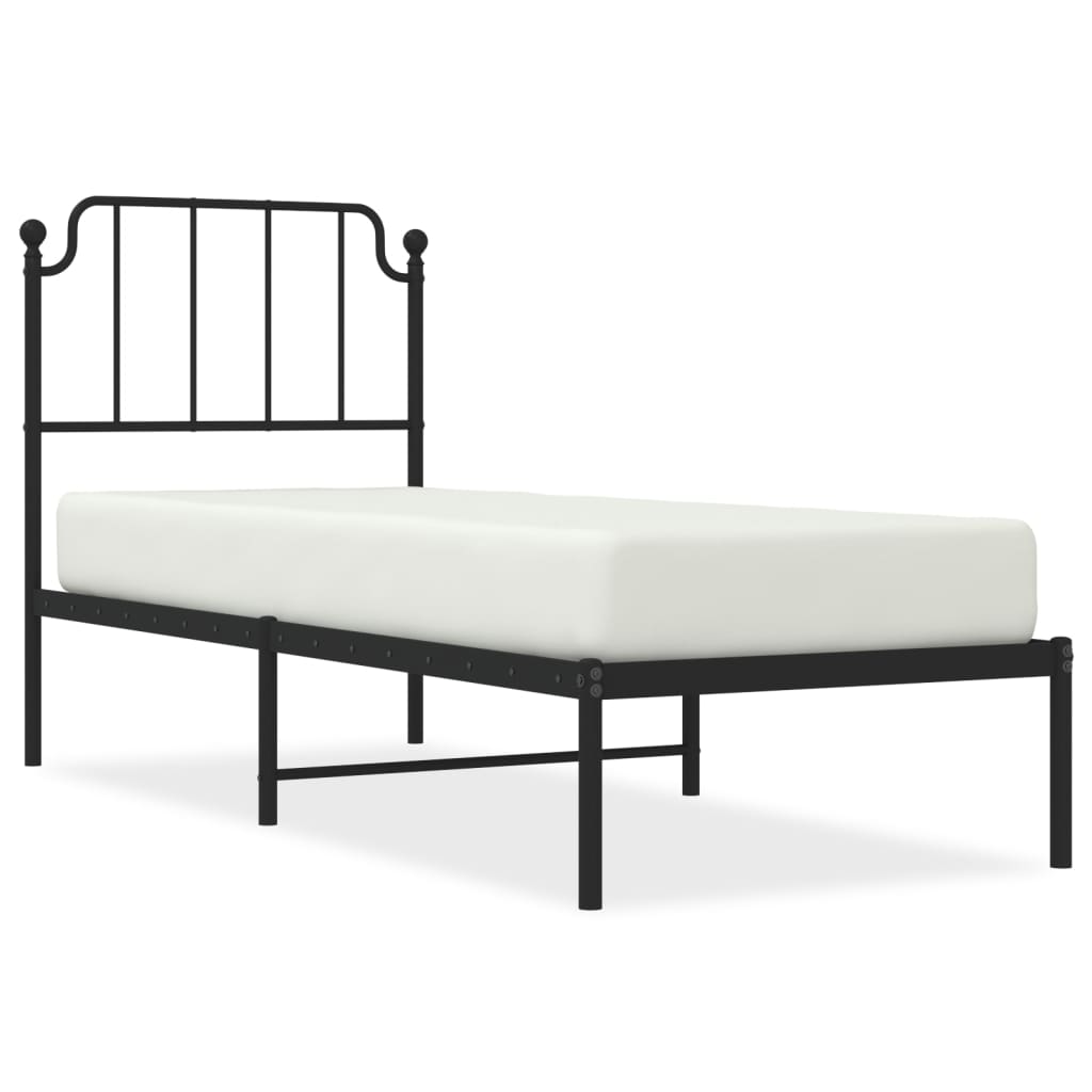 Cadre de lit métal sans matelas avec tête de lit noir 75x190 cm