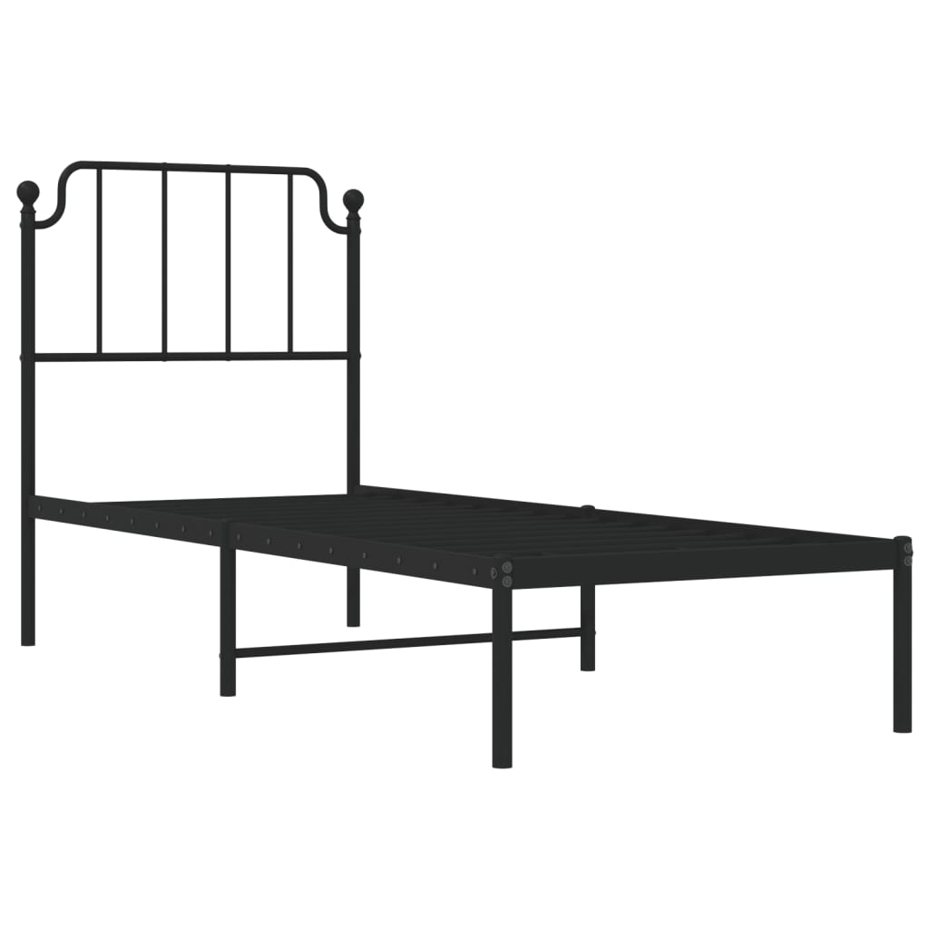 Cadre de lit métal sans matelas avec tête de lit noir 75x190 cm