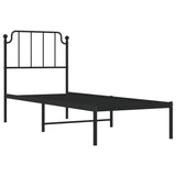 Cadre de lit métal sans matelas avec tête de lit noir 75x190 cm