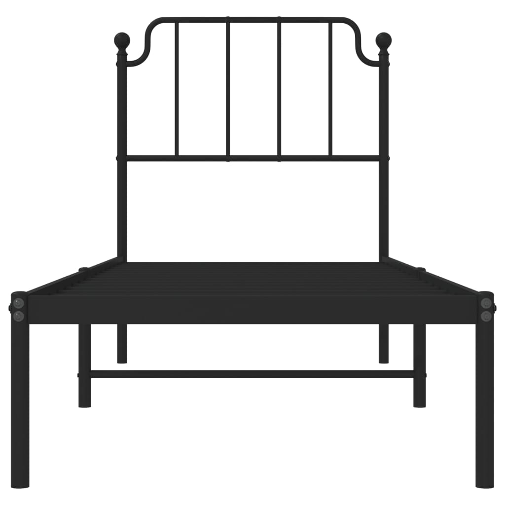 Cadre de lit métal sans matelas avec tête de lit noir 75x190 cm