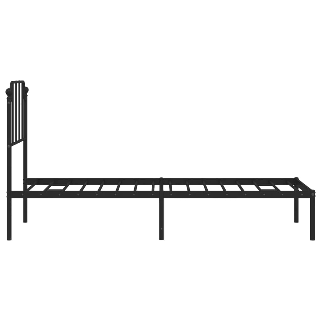 Cadre de lit métal sans matelas avec tête de lit noir 75x190 cm