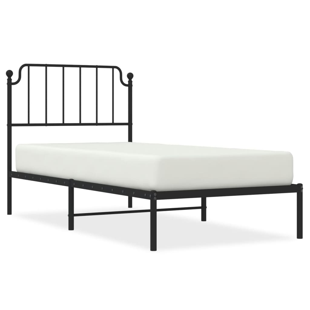 Cadre de lit métal sans matelas avec tête de lit noir 90x200 cm