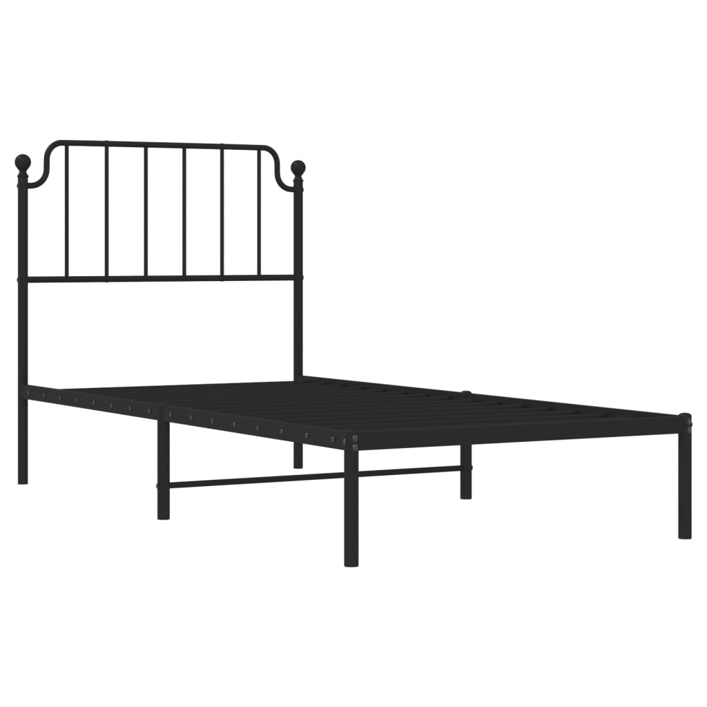 Cadre de lit métal sans matelas avec tête de lit noir 90x200 cm