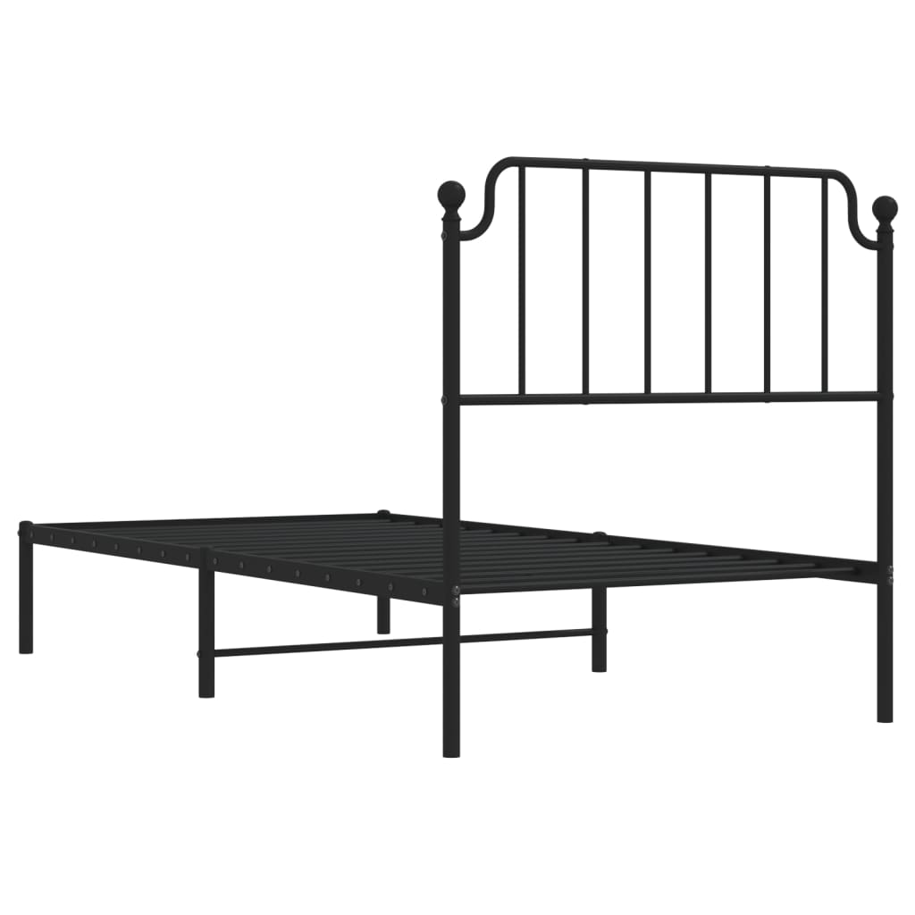 Cadre de lit métal sans matelas avec tête de lit noir 90x200 cm