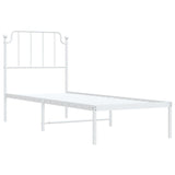 Cadre de lit métal sans matelas avec tête de lit blanc 75x190cm