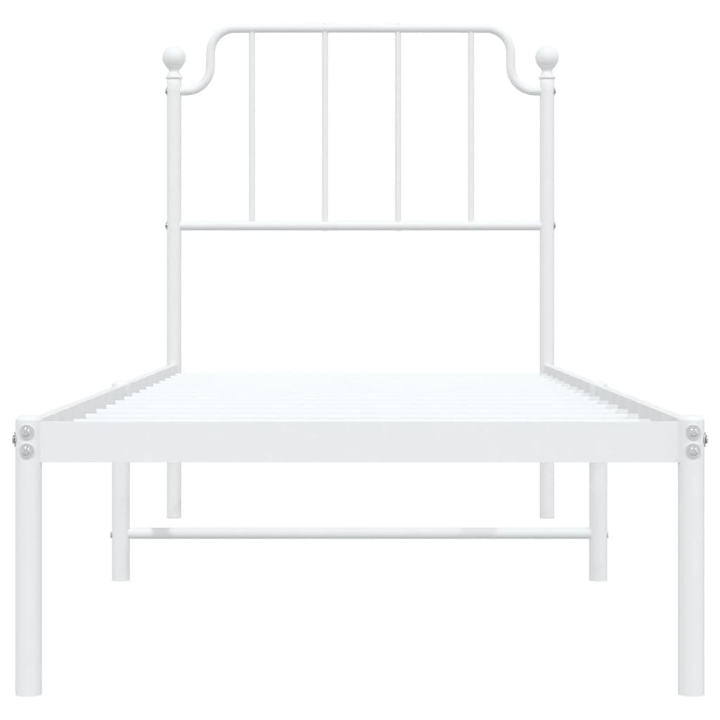 Cadre de lit métal sans matelas avec tête de lit blanc 75x190cm